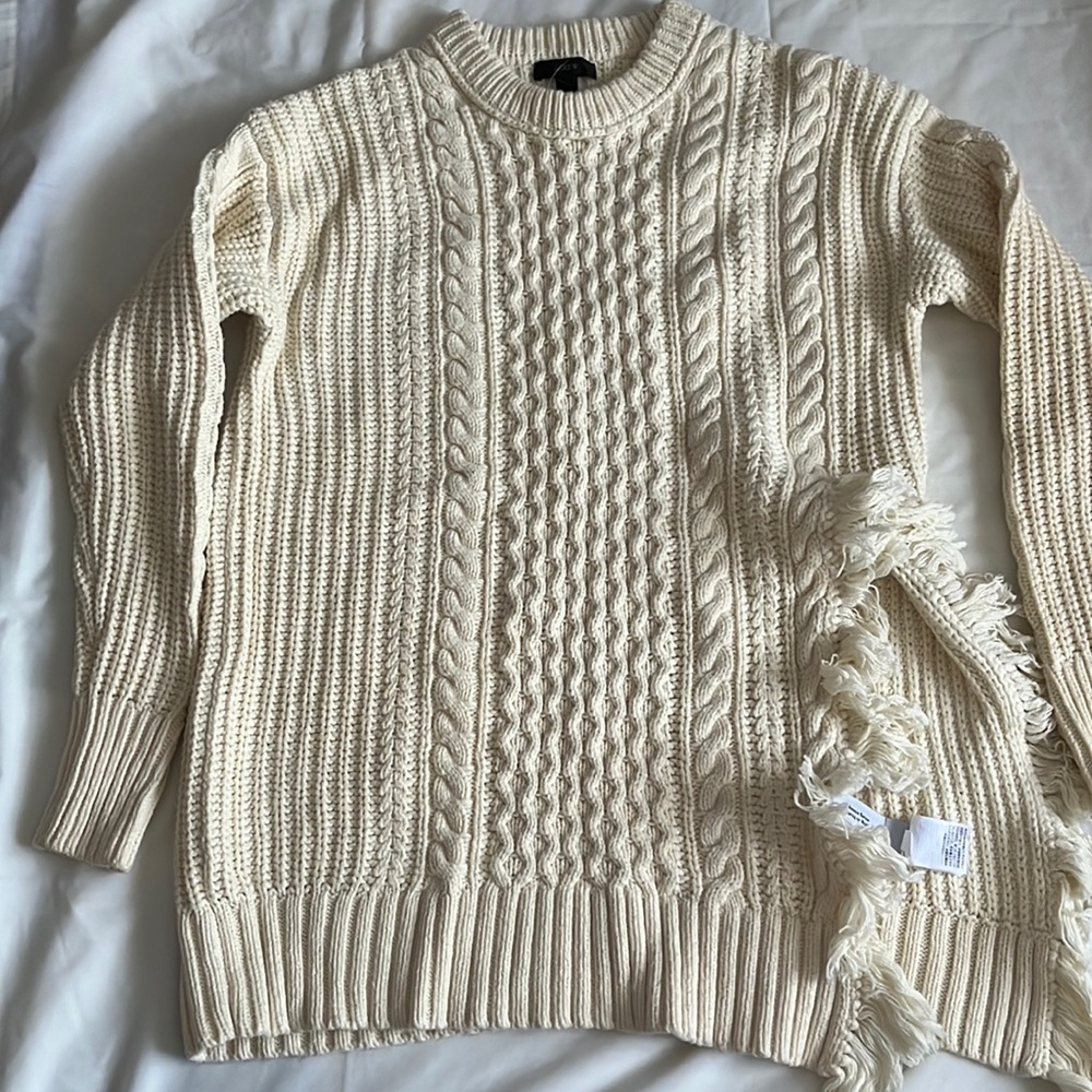 J Crew knit sweater with side fringe XS
